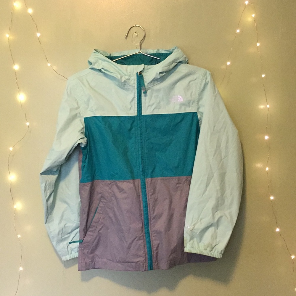 tri tone north face rain jacket
